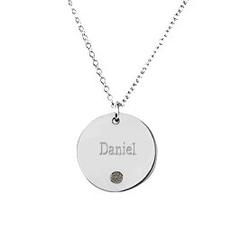 Birthstone Name Disc Pendant in 925 Sterling Silver with Smokey Quartz