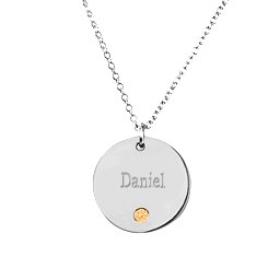 Birthstone Name Disc Pendant in 925 Sterling Silver with Citrine
