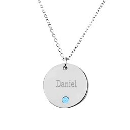Birthstone Name Disc Pendant in 925 Sterling Silver with Blue Topaz