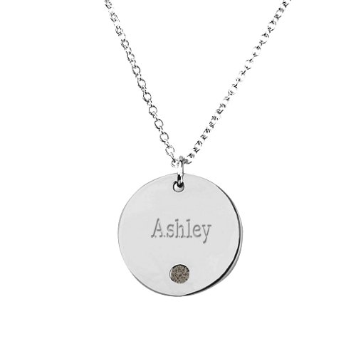Birthstone Name Disc Pendant – Sterling Silver with Smokey Quartz