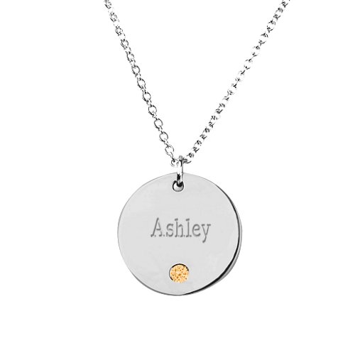 Birthstone Name Disc Pendant – Sterling Silver with Citrine