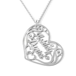 Fancy Filigree Heart Name Necklace in 925 Sterling Silver