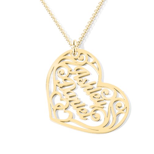 Fancy Filigree Heart Name Necklace – 9kt Yellow Gold