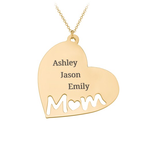 Marvelous Mom Engravable Heart Necklace – 18K Gold Plated Silver