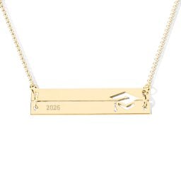 Engravable Double Bar Graduation Cap Necklace in 18K Gold Plated Silver