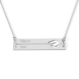 Engravable Double Bar Graduation Cap Necklace