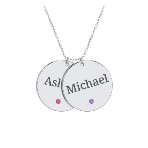 Engravable 2 Disc Pendant with Birthstone