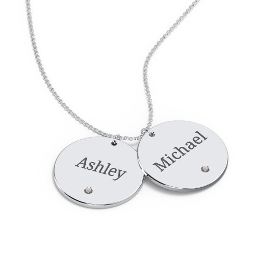 Engravable 2 Disc Pendant with Birthstone – Sterling Silver with Smokey Quartz