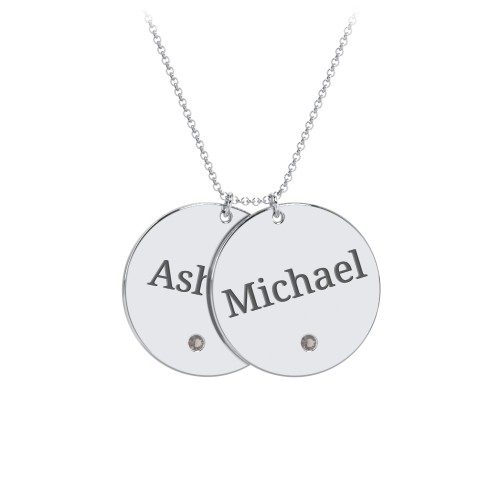 Engravable 2 Disc Pendant with Birthstone – Sterling Silver with Smokey Quartz