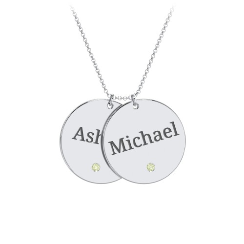 Engravable 2 Disc Pendant with Birthstone – Sterling Silver with Peridot