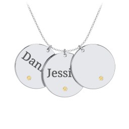 Engravable 3 Disc Pendant with Birthstone in 925 Sterling Silver with Citrine and Blue Topaz