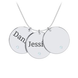 Engravable 3 Disc Pendant with Birthstone in 925 Sterling Silver with Blue Topaz