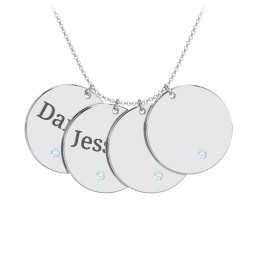 Engravable 4 Disc Pendant with Birthstone in 925 Sterling Silver with Blue Topaz
