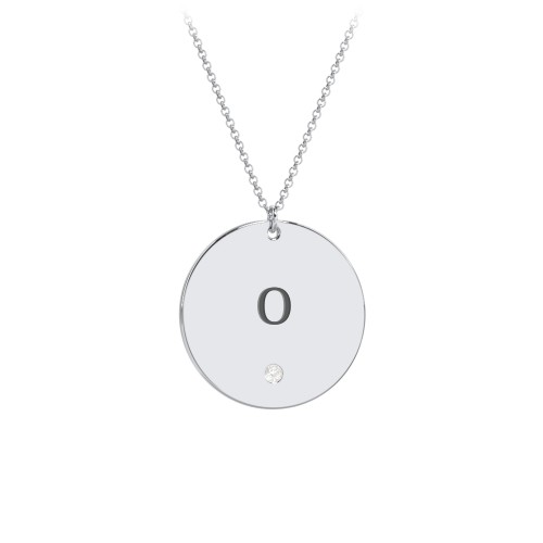 Engravable Disc Pendant with Birthstone – Sterling Silver with Cubic Zirconia