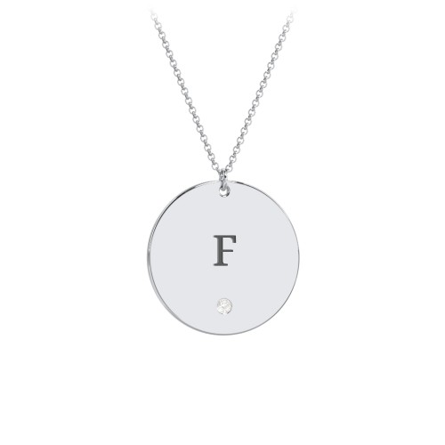 Engravable Disc Pendant with Birthstone – Sterling Silver with Cubic Zirconia