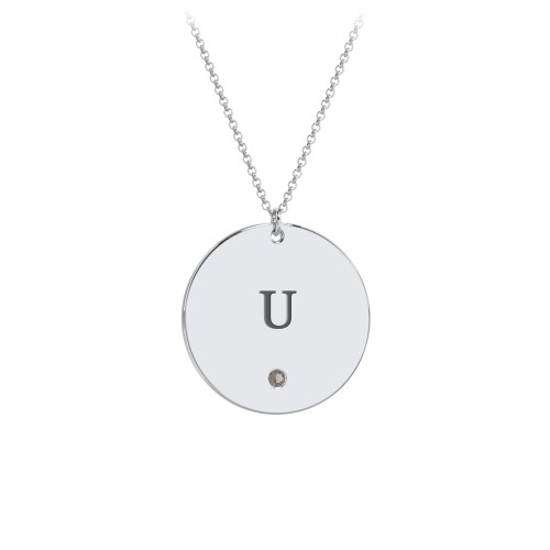 Engravable Disc Pendant with Birthstone – Sterling Silver with Smokey Quartz