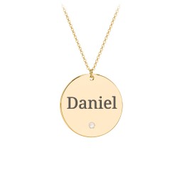Engravable Disc Pendant with Birthstone in 18K Gold Plated Silver with Opal, Amethyst Premium Zirconia, Blue Sapphire, and Blue Topaz