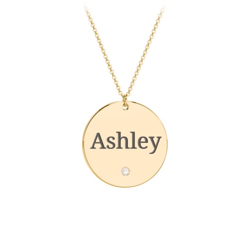 Engravable Disc Pendant with Birthstone – 18K Gold Plated Silver with Opal