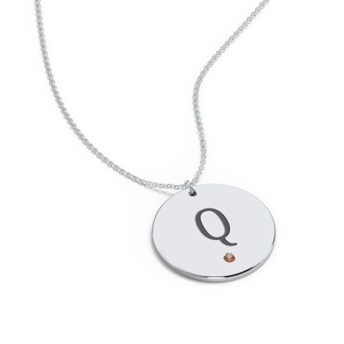 Engravable Disc Pendant with Birthstone – Sterling Silver with Garnet