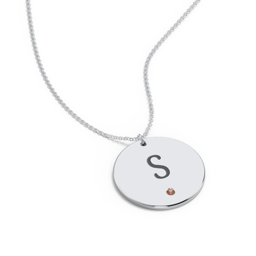 Engravable Disc Pendant with Birthstone – Sterling Silver with Garnet