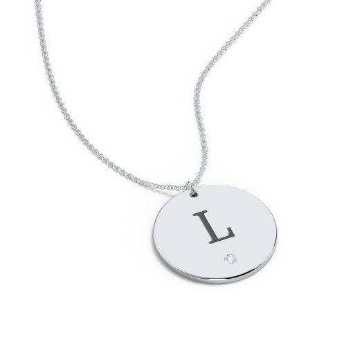 Engravable Disc Pendant with Birthstone – Sterling Silver with Blue Topaz