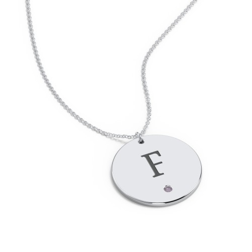 Engravable Disc Pendant with Birthstone – Sterling Silver with Alexandrite