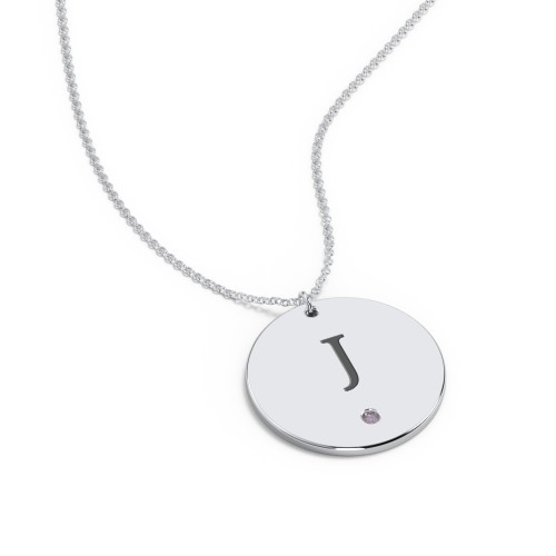 Engravable Disc Pendant with Birthstone – Sterling Silver with Alexandrite