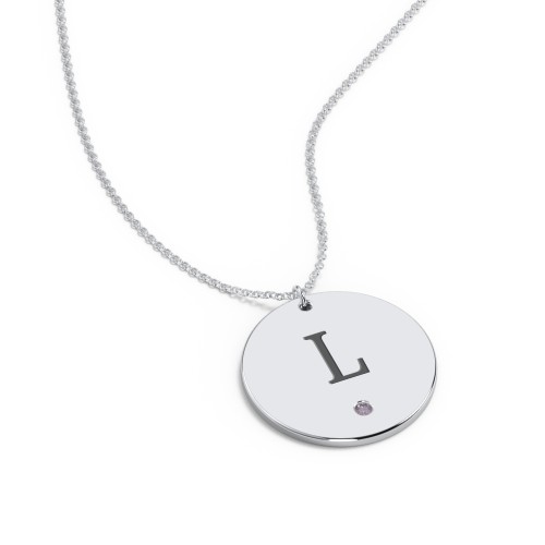 Engravable Disc Pendant with Birthstone – Sterling Silver with Alexandrite