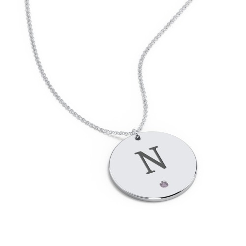 Engravable Disc Pendant with Birthstone – Sterling Silver with Alexandrite