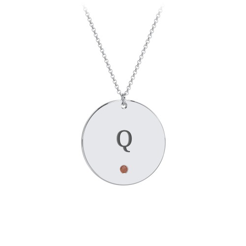 Engravable Disc Pendant with Birthstone – Sterling Silver with Garnet