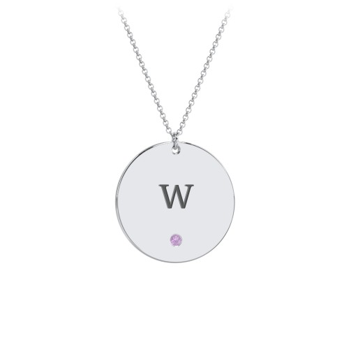 Engravable Disc Pendant with Birthstone – Sterling Silver with Amethyst