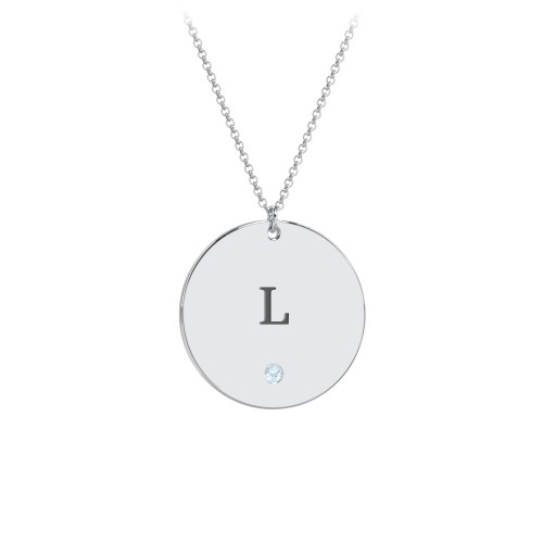 Engravable Disc Pendant with Birthstone – Sterling Silver with Blue Topaz