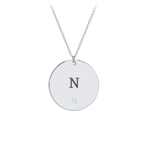 Engravable Disc Pendant with Birthstone – Sterling Silver with Blue Topaz