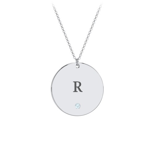Engravable Disc Pendant with Birthstone – Sterling Silver with Blue Topaz
