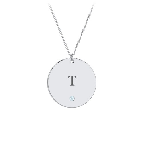 Engravable Disc Pendant with Birthstone – Sterling Silver with Blue Topaz