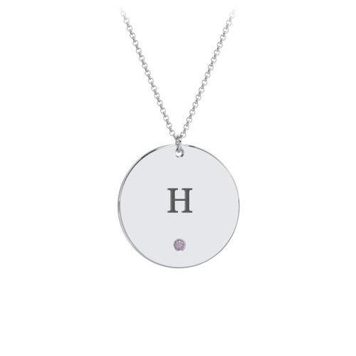 Engravable Disc Pendant with Birthstone – Sterling Silver with Alexandrite