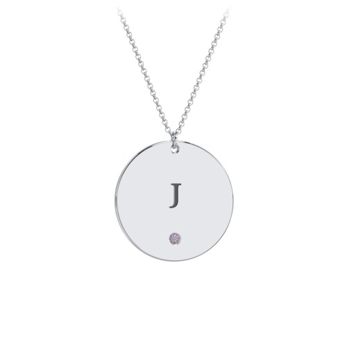 Engravable Disc Pendant with Birthstone – Sterling Silver with Alexandrite