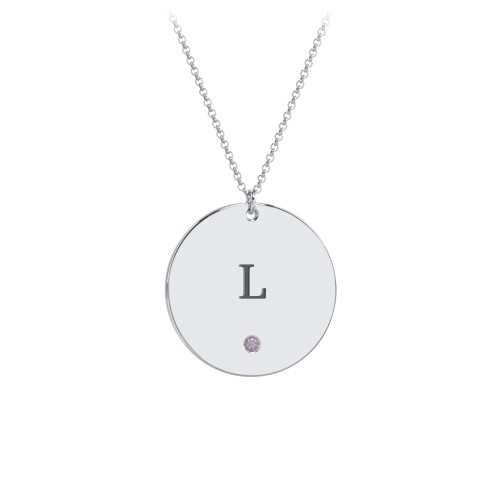 Engravable Disc Pendant with Birthstone – Sterling Silver with Alexandrite