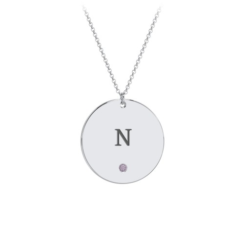 Engravable Disc Pendant with Birthstone – Sterling Silver with Alexandrite