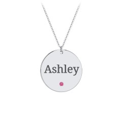 Engravable Disc Pendant with Birthstone – 9kt Yellow Gold with Ruby