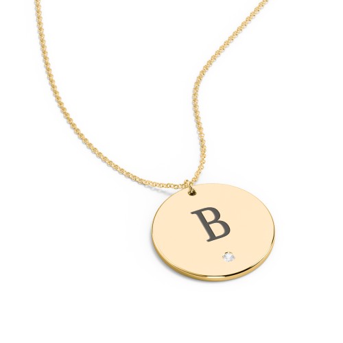 Engravable Disc Pendant with Birthstone – 9kt Yellow Gold with Cubic Zirconia