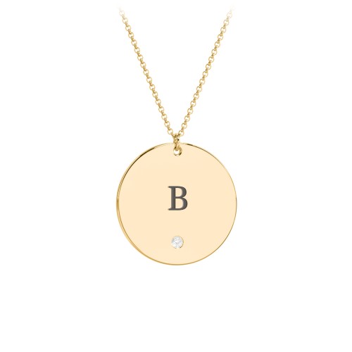 Engravable Disc Pendant with Birthstone – 9kt Yellow Gold with Cubic Zirconia