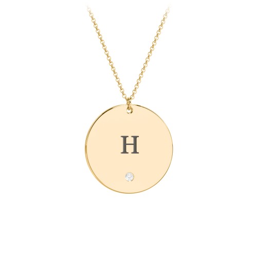 Engravable Disc Pendant with Birthstone – 9kt Yellow Gold with Cubic Zirconia