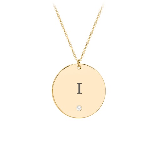 Engravable Disc Pendant with Birthstone – 9kt Yellow Gold with Cubic Zirconia
