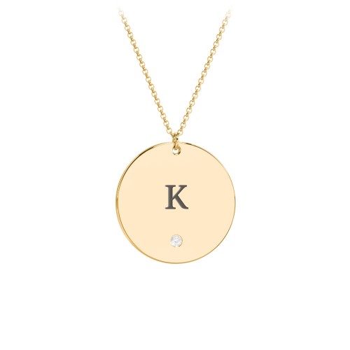 Engravable Disc Pendant with Birthstone – 9kt Yellow Gold with Cubic Zirconia