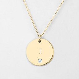 Birthstone I Initial Disc Pendant in 9K Solid Yellow Gold with Cubic Zirconia