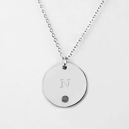Birthstone N Initial Disc Pendant