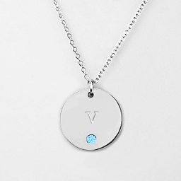 Birthstone V Initial Disc Pendant in 925 Sterling Silver with Blue Topaz