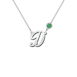 Initial Letter Necklace in 925 Sterling Silver with Emerald