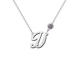 Initial Letter Necklace in 925 Sterling Silver with Alexandrite